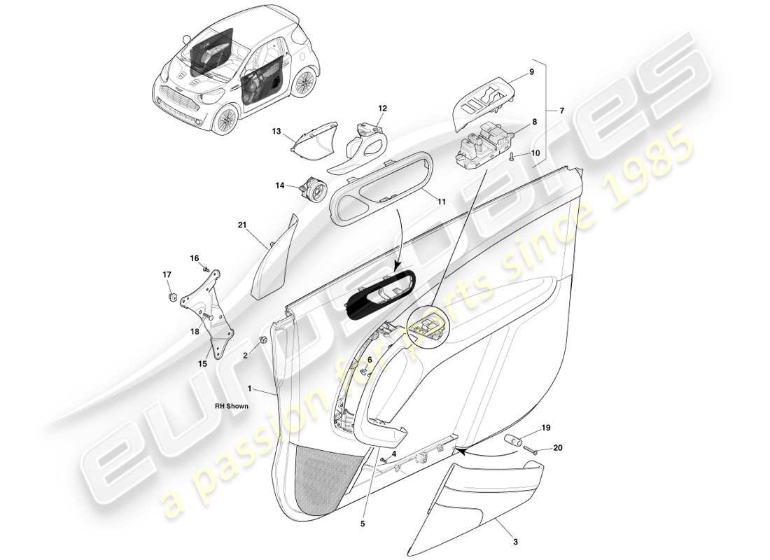 aston martin cygnet (2012) teilediagramm der vordertürverkleidung