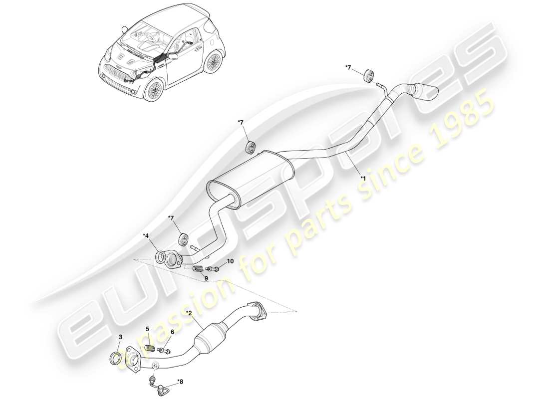aston martin cygnet (2012) auspuffanlage teilediagramm