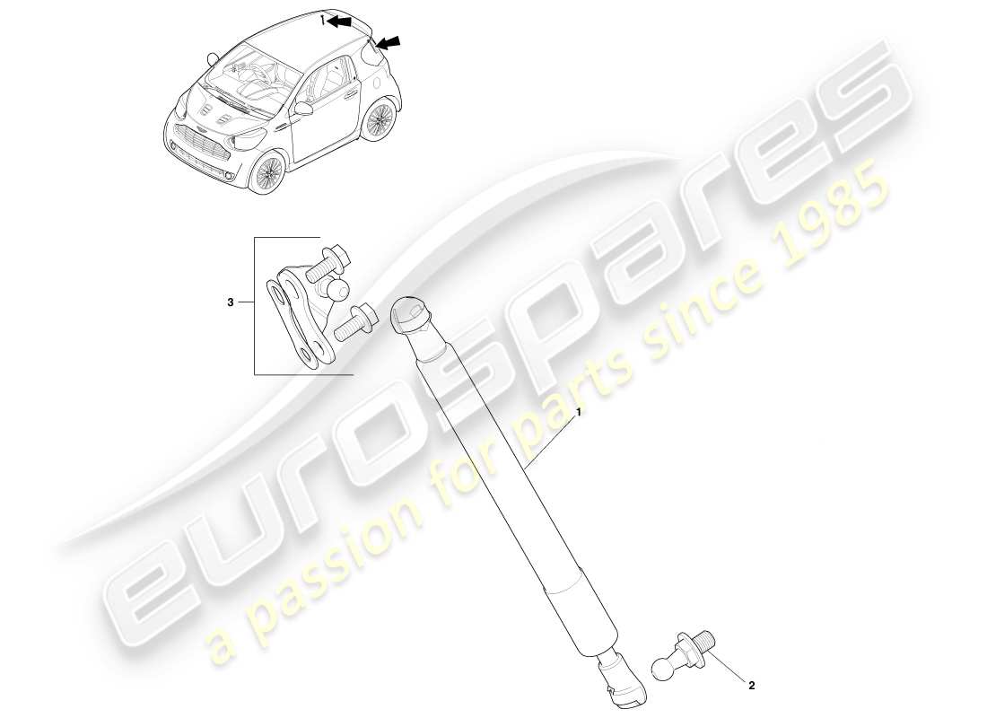 aston martin cygnet (2012) teilediagramm der heckklappenstrebe