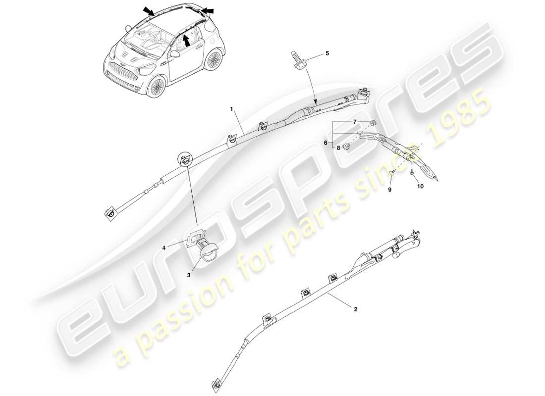 aston martin cygnet (2012) teilediagramm des vorhang-airbag-systems