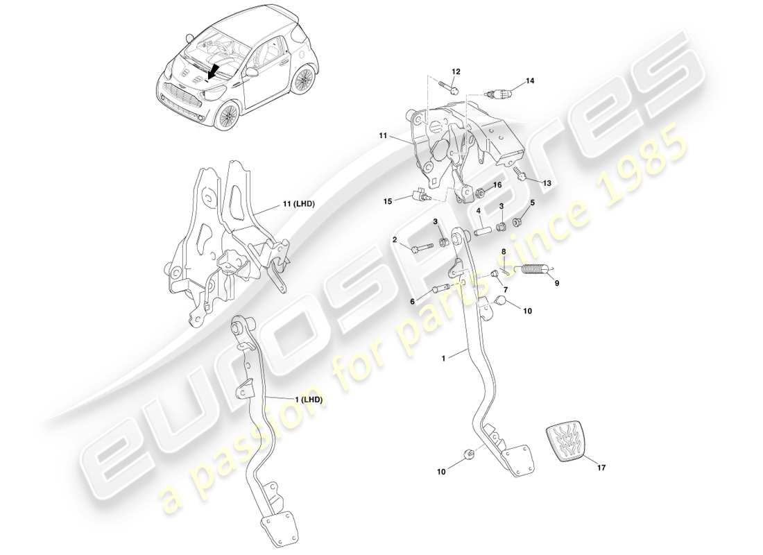aston martin cygnet (2012) teilediagramm der kupplungsbetätigungsbaugruppe