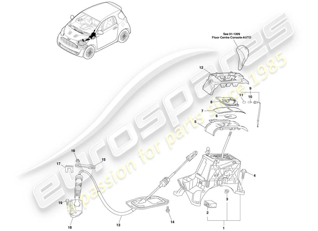 aston martin cygnet (2012) gangwahlmechanismus, autoteildiagramm