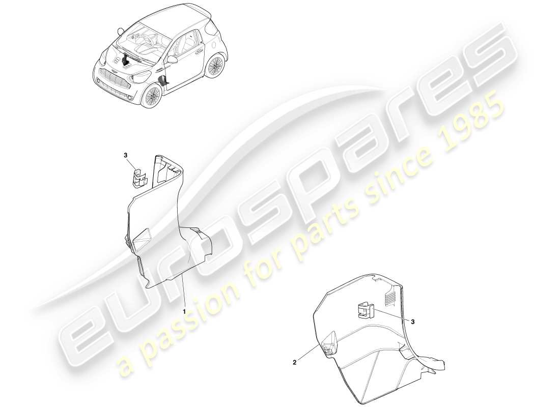 aston martin cygnet (2012) teilediagramm für die untere säulenverkleidung