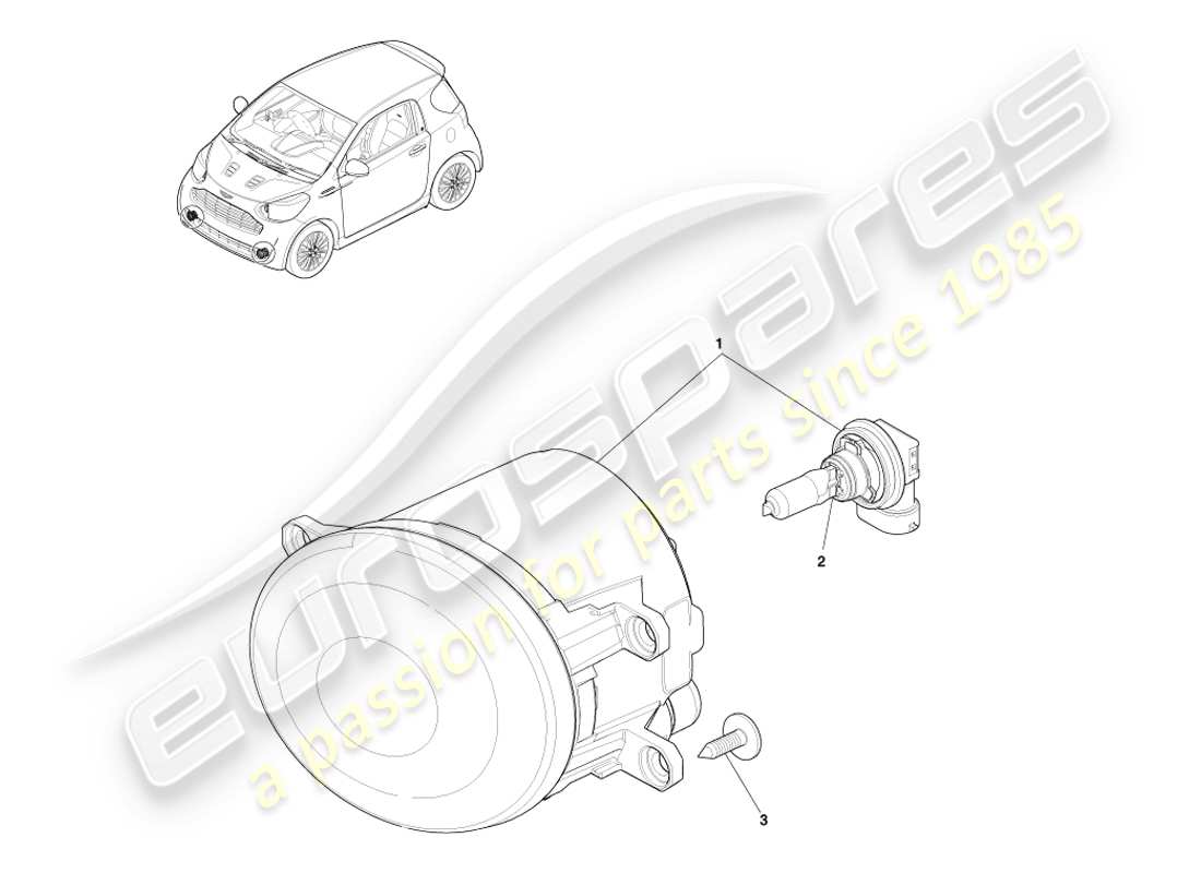 aston martin cygnet (2012) ergänzendes teilediagramm für frontleuchten