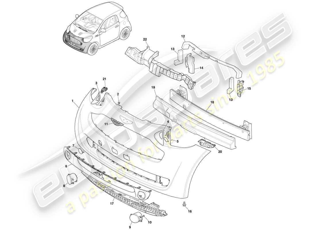 aston martin cygnet (2012) teilediagramm der frontstoßstange