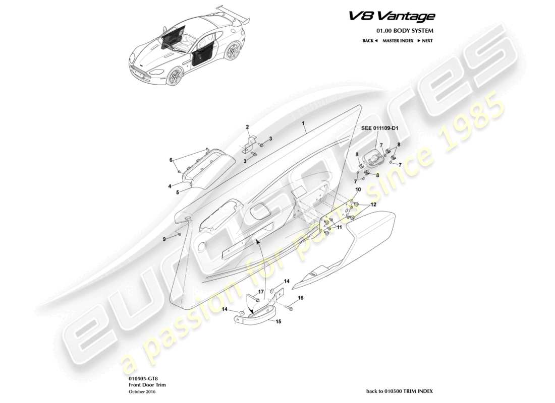 aston martin v8 vantage (2010) türverkleidung, gt8 teilediagramm