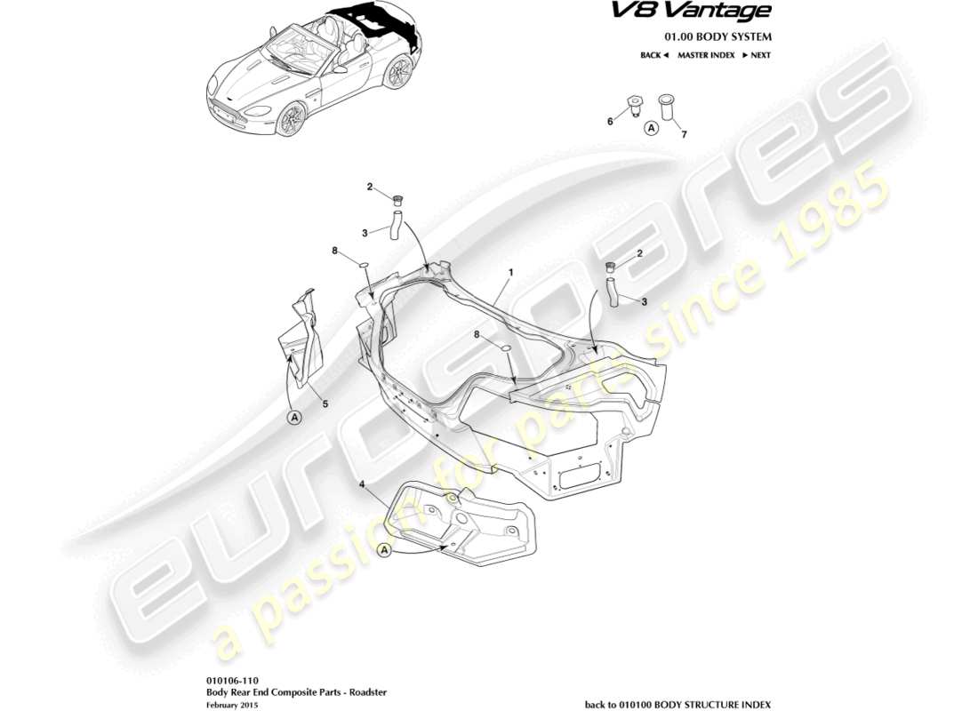 aston martin v8 vantage (2010) karosserie-heckteil-verbundwerkstoff, roadster-teilediagramm