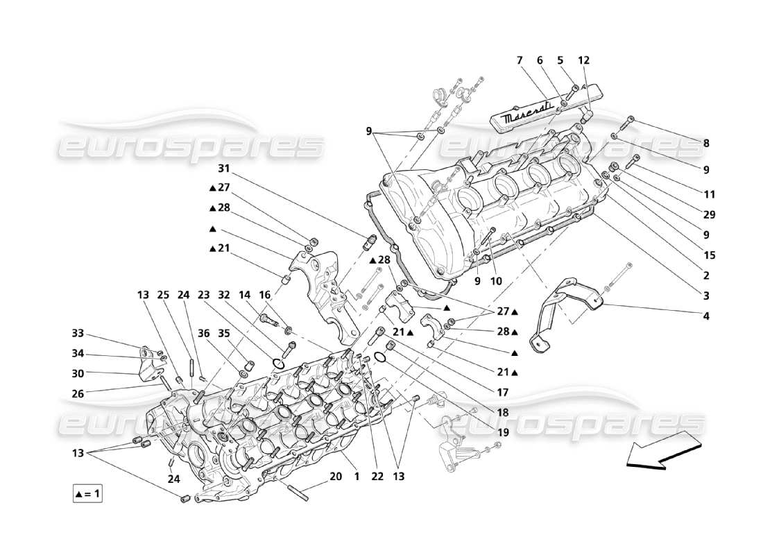 maserati qtp. (2003) 4.2 teilediagramm für linken zylinderkopf