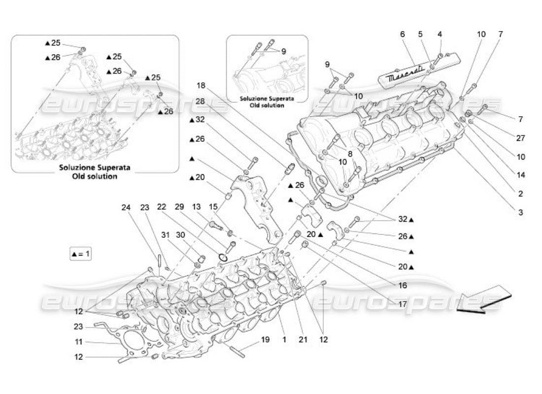 maserati qtp. (2005) 4.2 teilediagramm für linken zylinderkopf