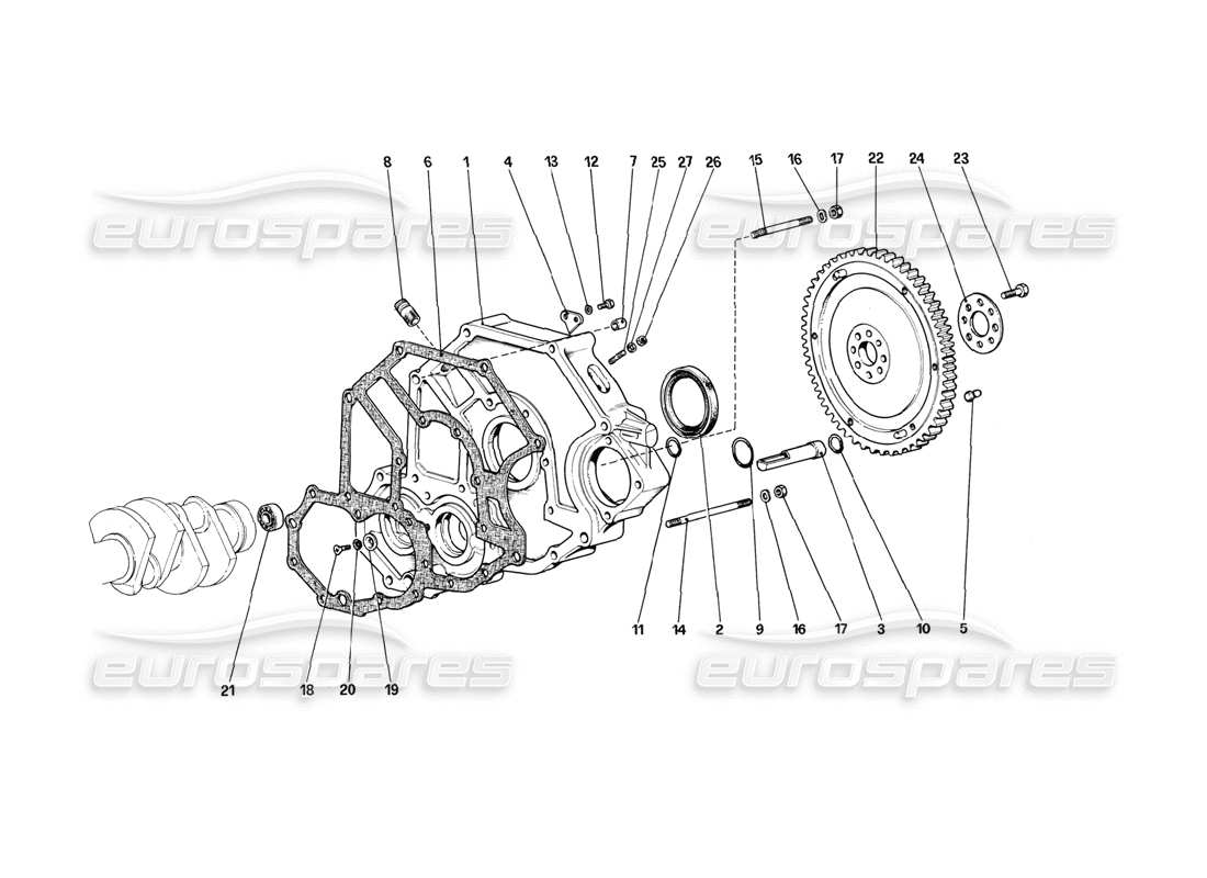 ferrari 308 (1981) gtbi/gtsi schwungrad und kupplungsgehäuse-distanzstück teilediagramm