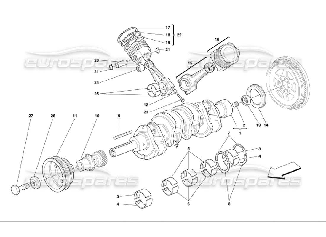 FERRARI 360 MODENA TEILEDIAGRAMM FÜR KURBELWELLE, PLEUEL UND KOLBEN ferrari 360 modena teilediagramm für kurbelwelle, pleuel und kolben