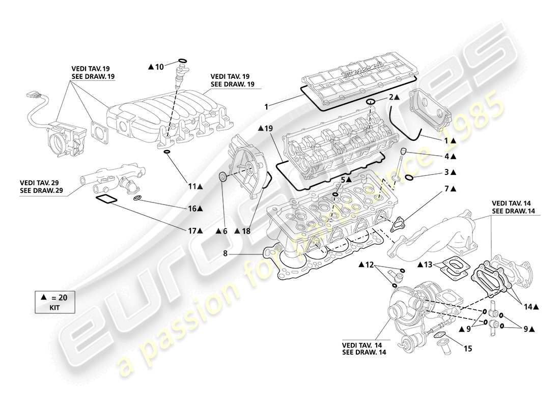 MASERATI 3200 GT/GTA/ASSETTO CORSA DICHTUNGEN UND DICHTUNGSRINGE: KOPFTEILDIAGRAMM maserati 3200 gt/gta/assetto corsa dichtungen und dichtungsringe: kopfteildiagramm