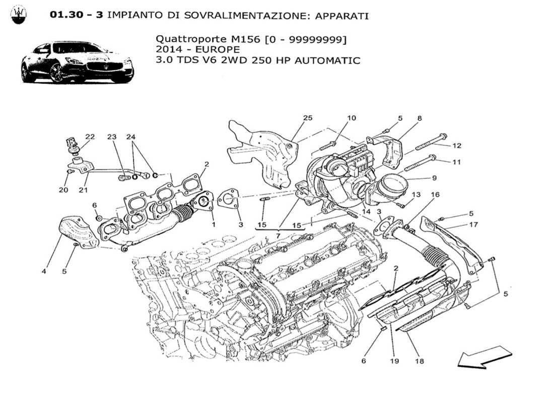 maserati qtp. v6 3.0 tds 250bhp 2014 turboladersystem: ausrüstung teilediagramm
