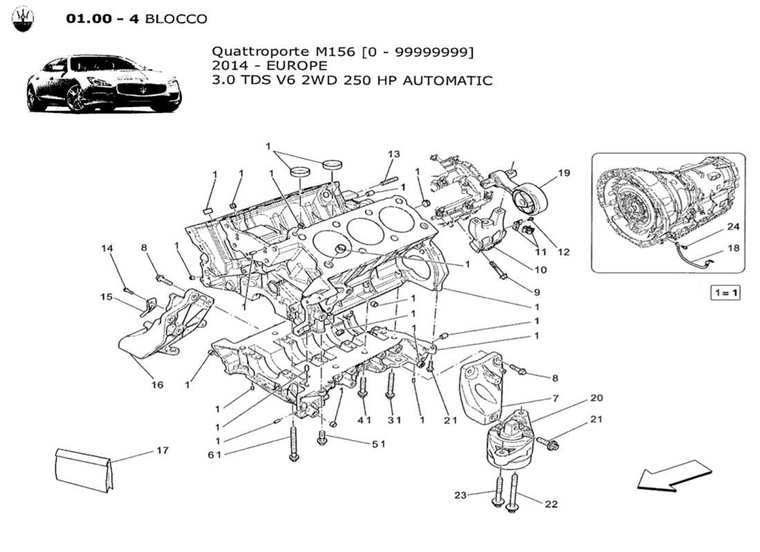 maserati qtp. v6 3.0 tds 250bhp 2014 kurbelgehäuse-teilediagramm