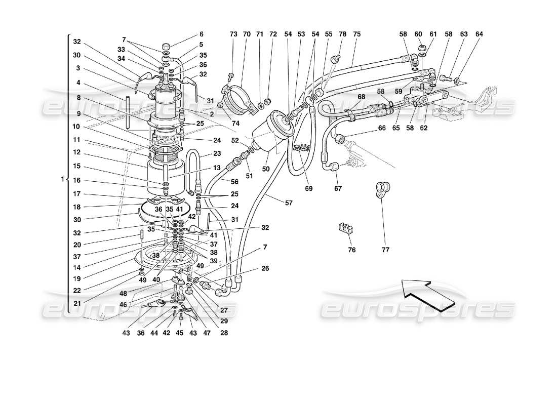 ferrari 355 (2.7 motronic) teilediagramm für kraftstoffpumpe und -leitungen