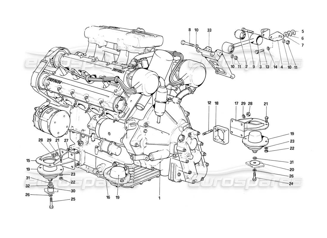 ferrari mondial 8 (1981) motor - getriebe und halterungen teilediagramm