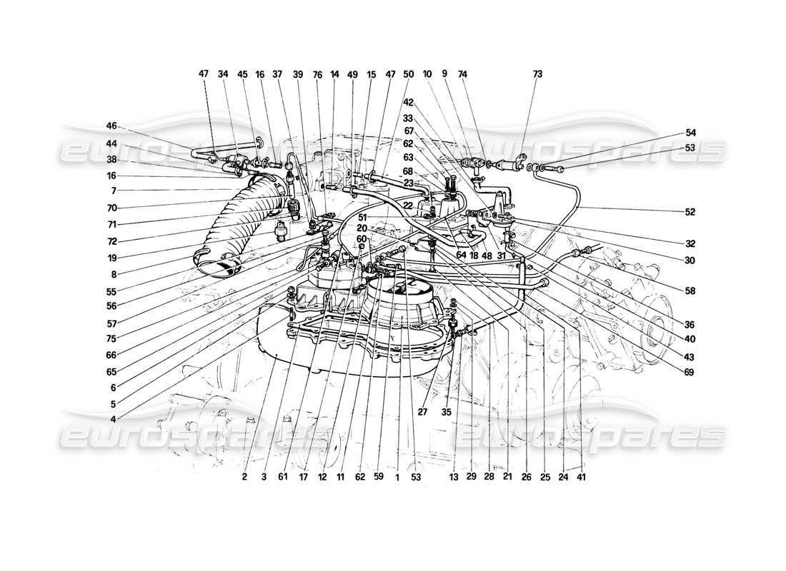 ferrari mondial 8 (1981) kraftstoffeinspritzsystem - kraftstoffverteiler, leitungen - teilediagramm