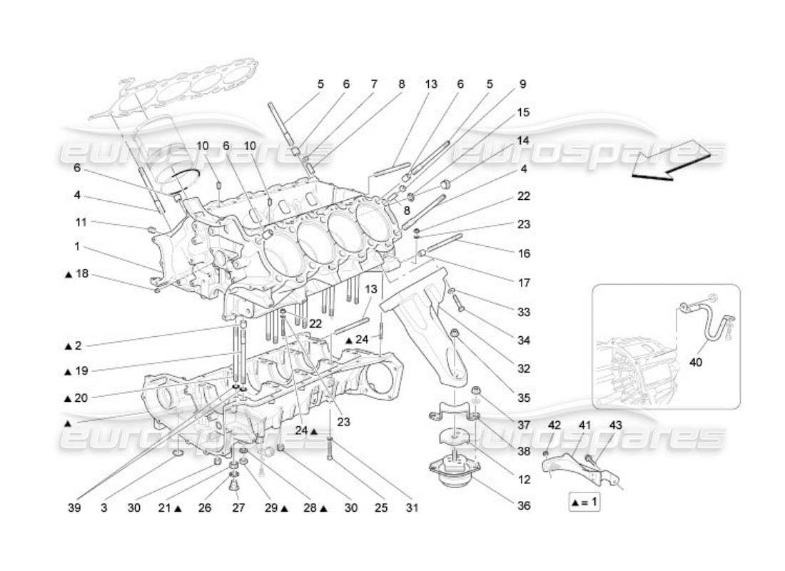 maserati qtp. (2005) 4.2 kurbelgehäuse-teilediagramm