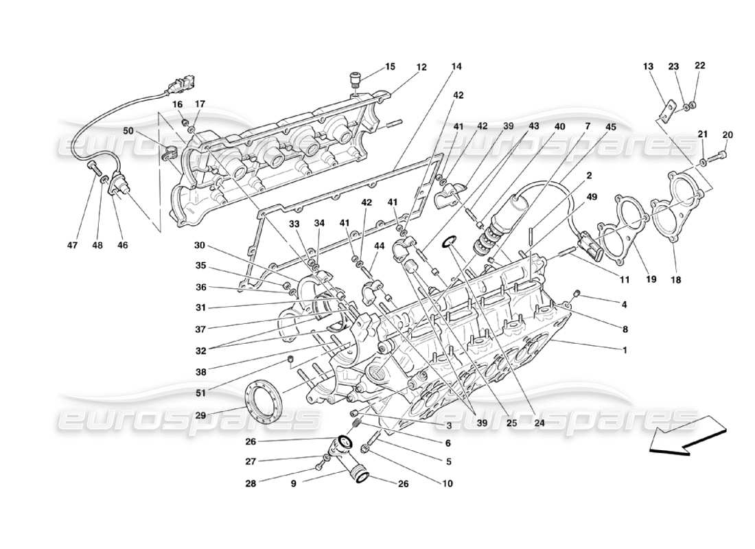 ferrari 360 challenge stradale teilediagramm für rechten zylinderkopf