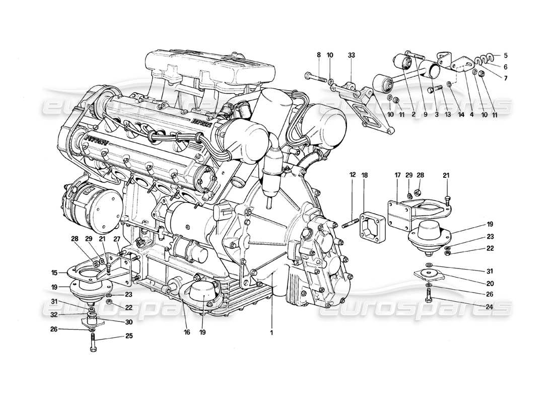 ferrari 308 (1981) gtbi/gtsi motor - getriebe und halterungen teilediagramm