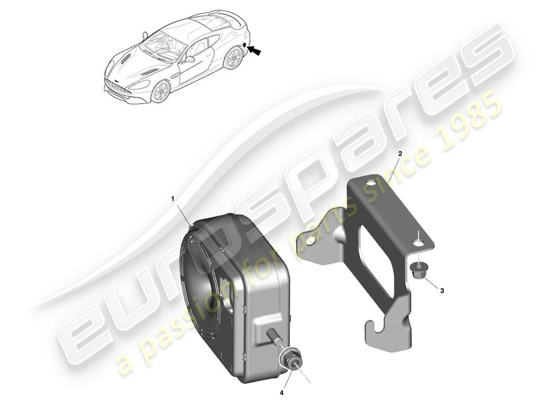 aston martin vanquish (2013) teilediagramm für alarmhupen und sirenen