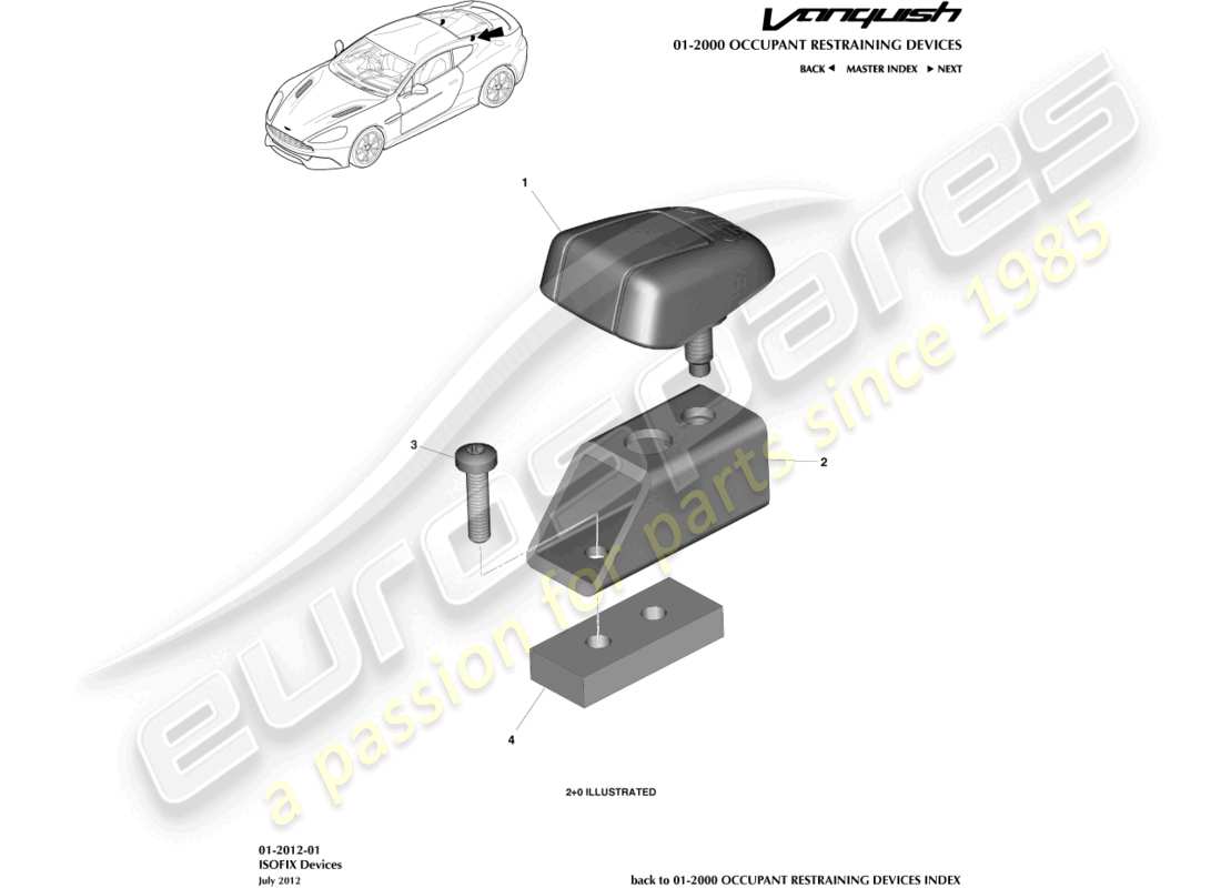 aston martin vanquish (2017) teilediagramm für isofix-halterungen