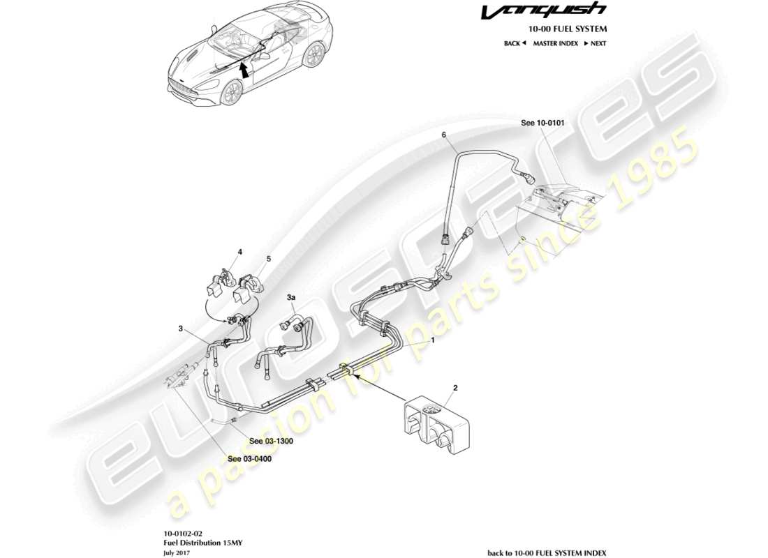 aston martin vanquish (2017) kraftstoffverteilung, 15my im teilediagramm