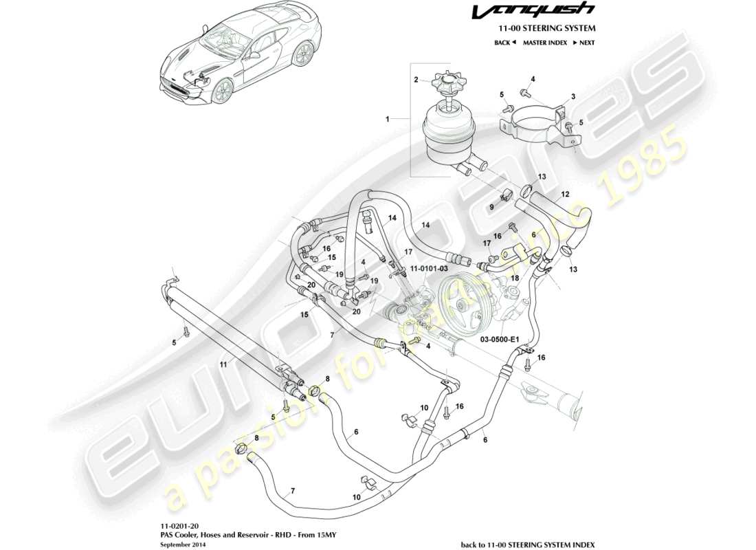 aston martin vanquish (2018) pas-schläuche, rhd 15my im ersatzteildiagramm