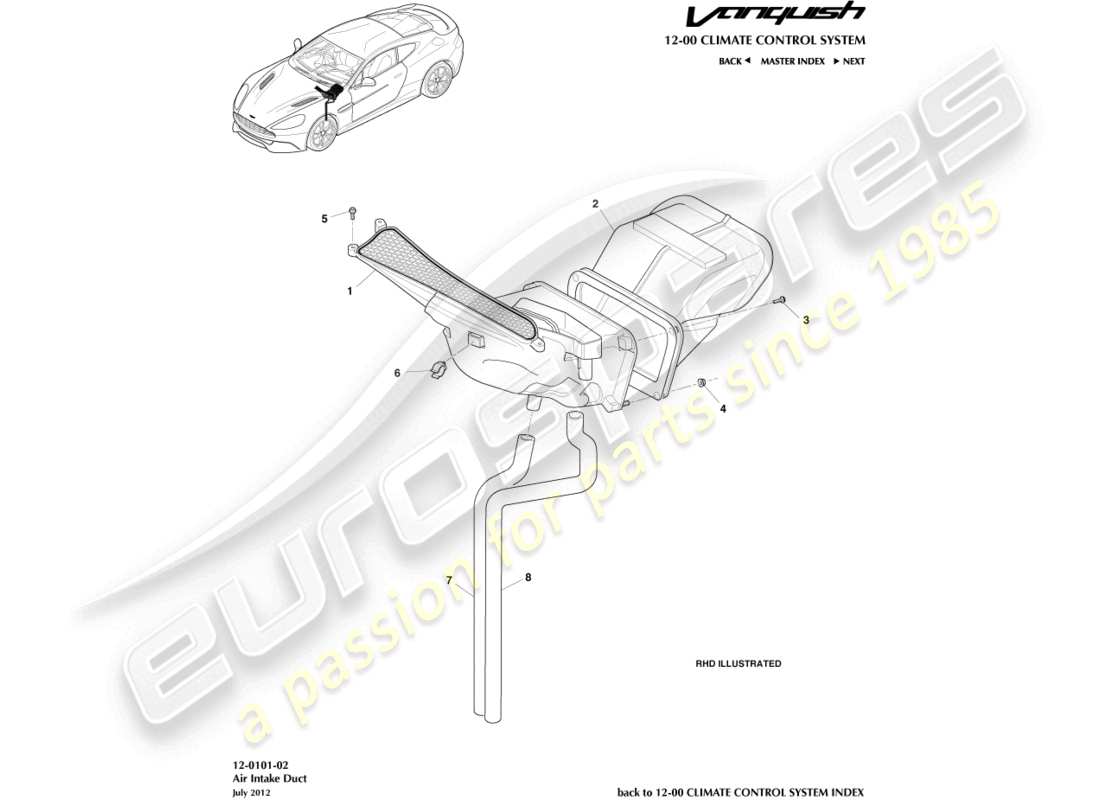aston martin vanquish (2018) lufteinlasskomponenten teilediagramm