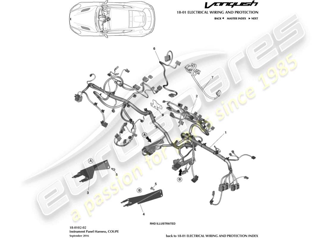 aston martin vanquish (2017) ip-kabelbaum-teilediagramm