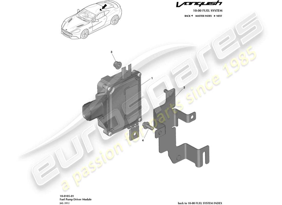 aston martin vanquish (2015) teilediagramm des kraftstoffpumpenmoduls