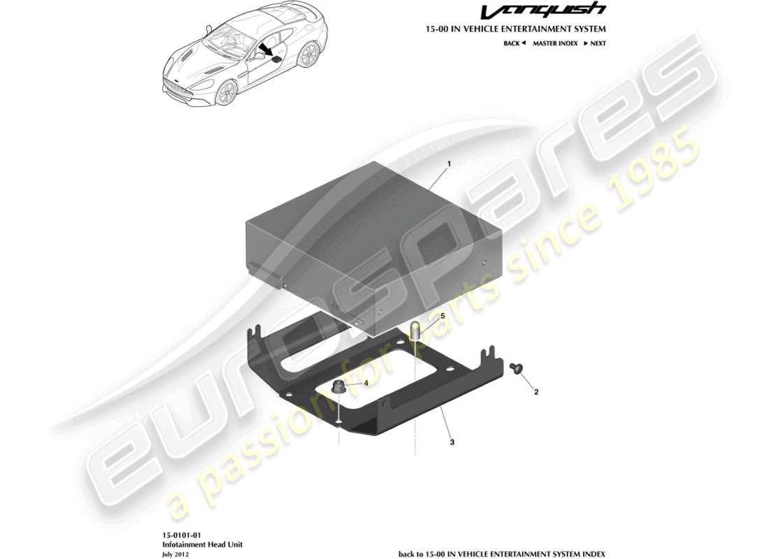 aston martin vanquish (2015) teilediagramm der infotainment-haupteinheit