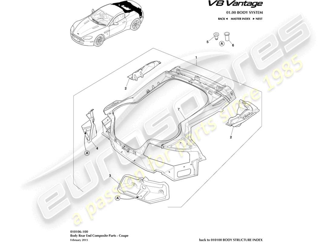 aston martin v8 vantage (2015) karosserie-heckteil-verbundwerkstoff, coupé-teilediagramm