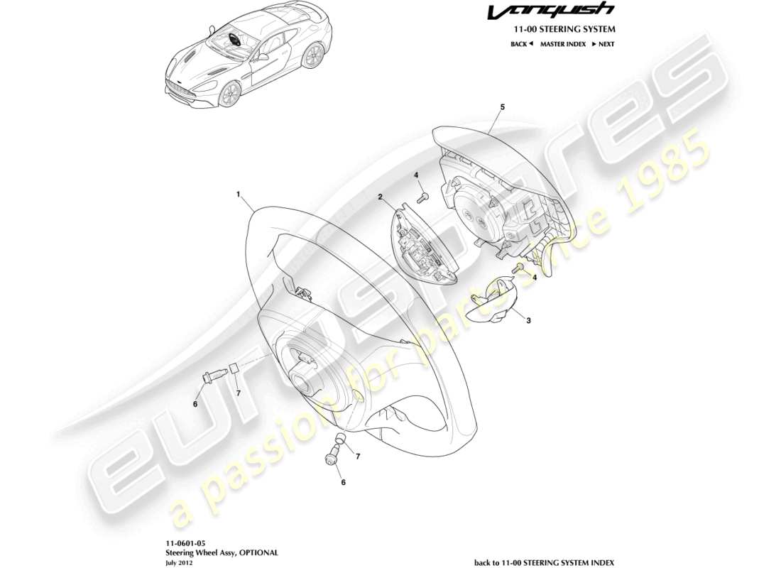 aston martin vanquish (2016) lenkrad, optionales teilediagramm