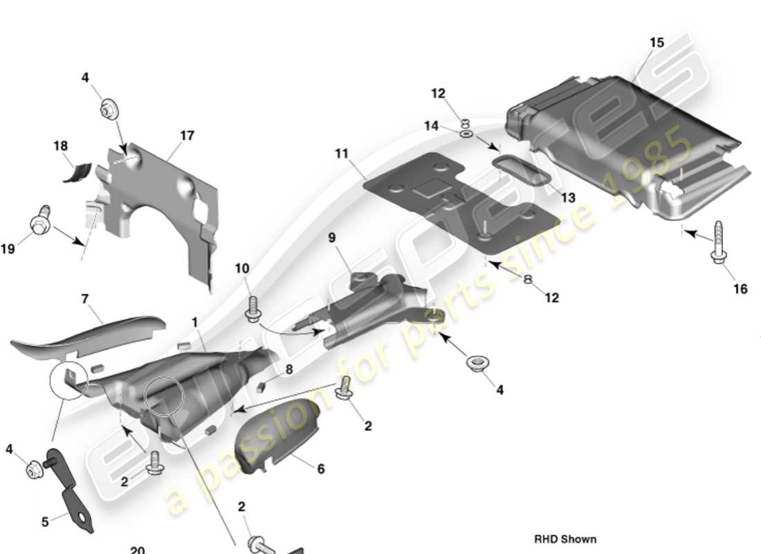 aston martin vanquish (2015) wärmedämmung, fahrzeug-einbauteildiagramm