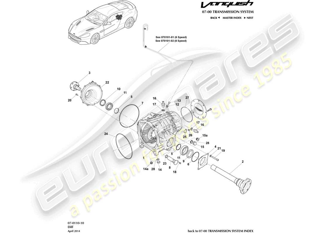 aston martin vanquish (2015) differential teilediagramm