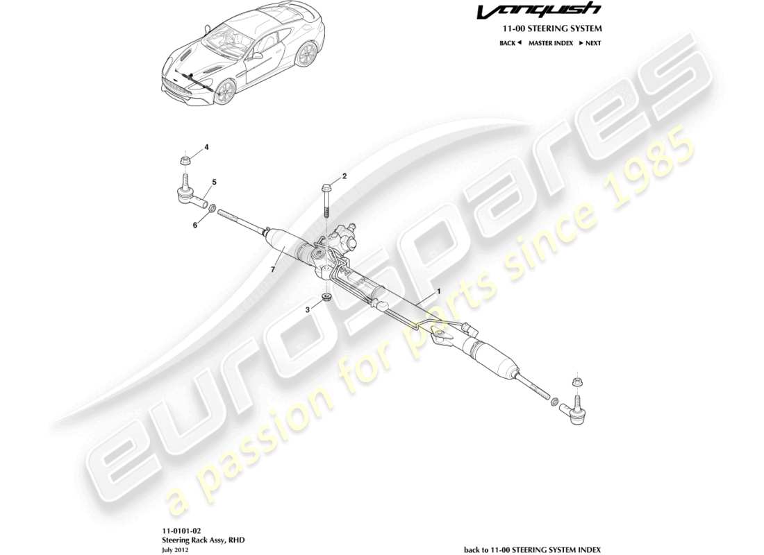 aston martin vanquish (2015) lenkgetriebe, rhd-ersatzteildiagramm