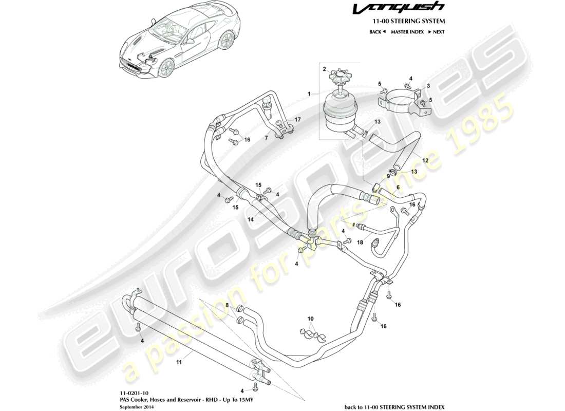 aston martin vanquish (2015) pas-schläuche, rhd bis 15my ersatzteildiagramm