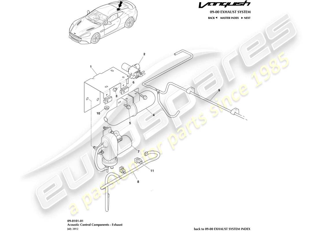 aston martin vanquish (2018) akustische kontrolle teilediagramm