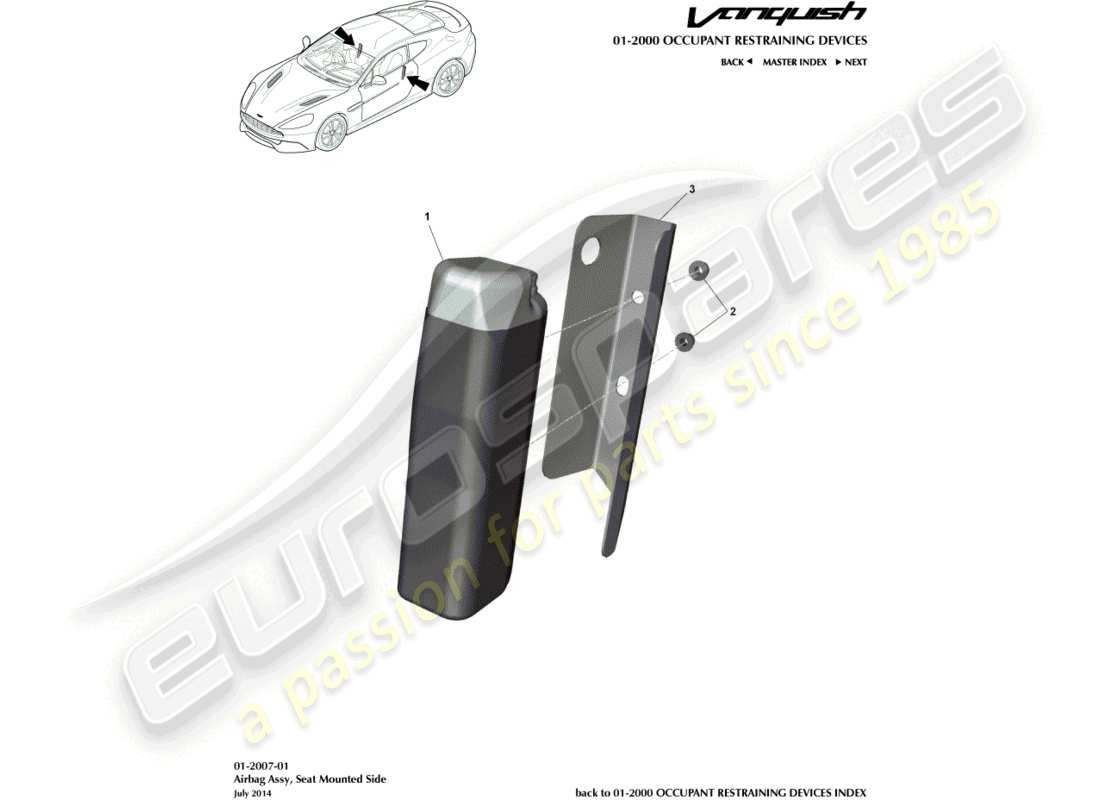 aston martin vanquish (2017) teilediagramm des vordersitz-airbags