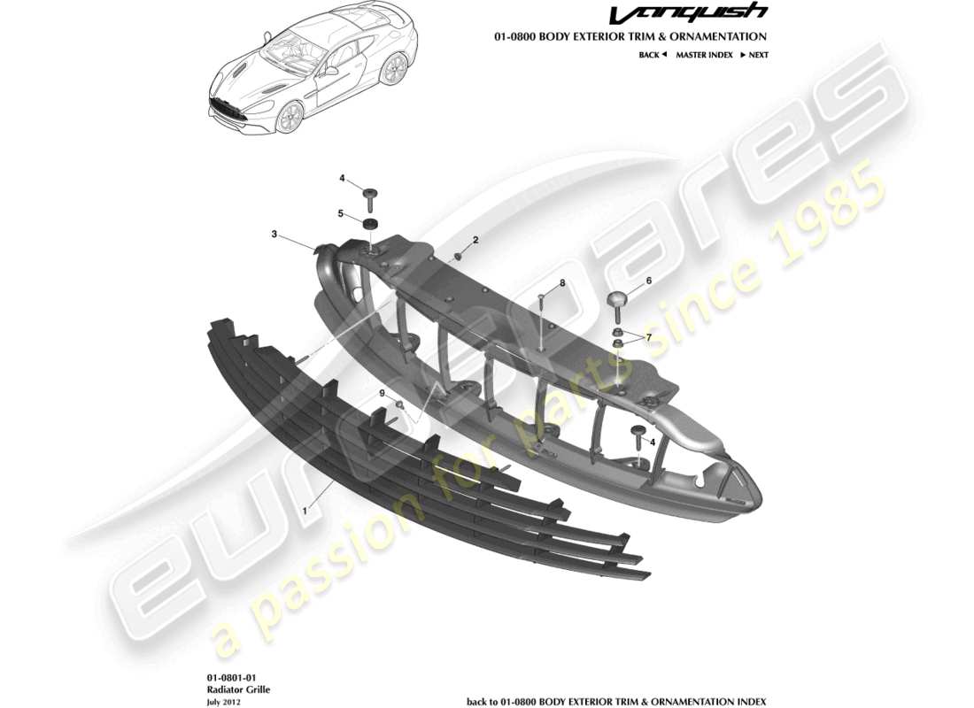 aston martin vanquish (2018) kühlergrill teilediagramm