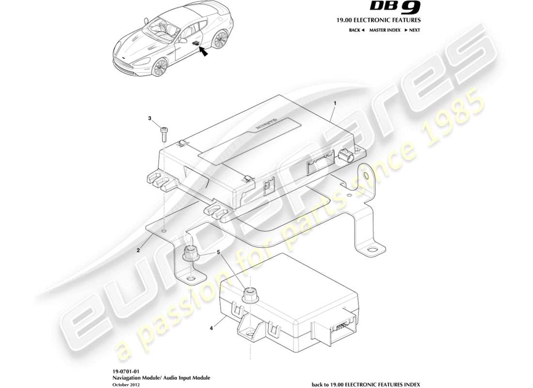 aston martin db9 (2013) teilediagramm des navigationsmoduls