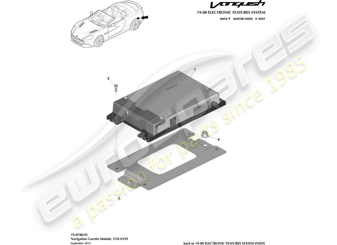aston martin vanquish (2017) navigationsmodul, volante-ersatzteildiagramm