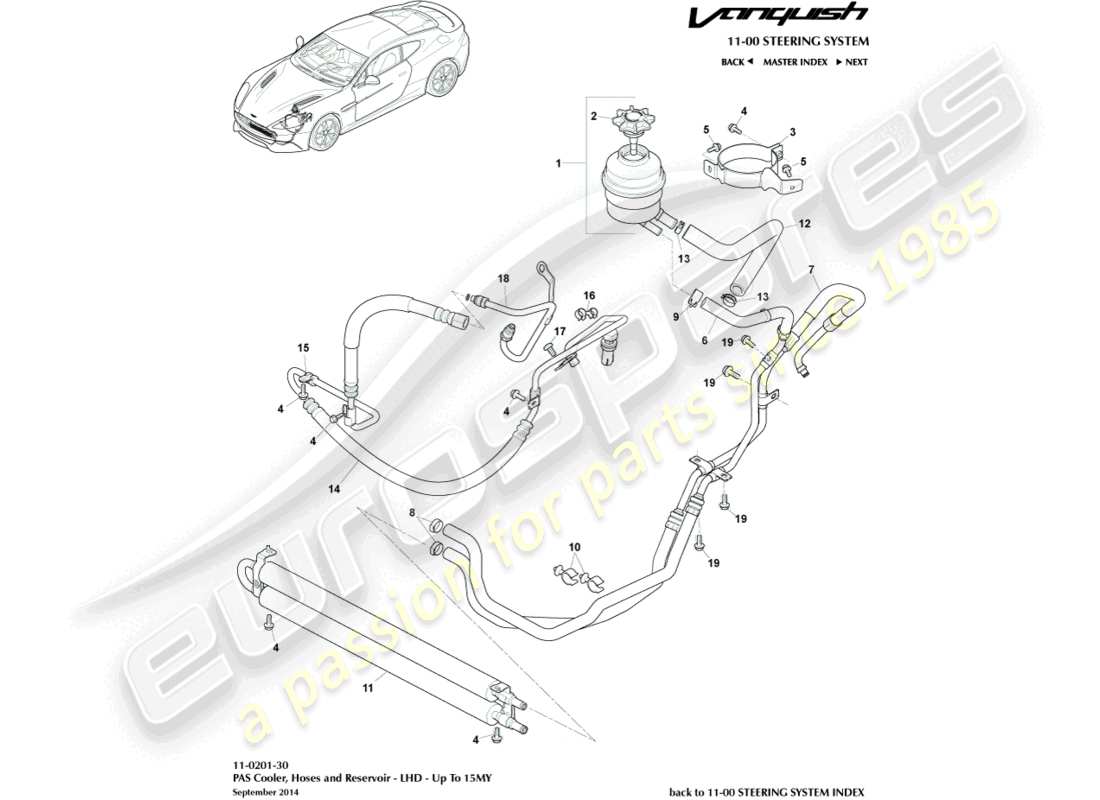 aston martin vanquish (2016) pas-schläuche, lhd bis 15my ersatzteildiagramm