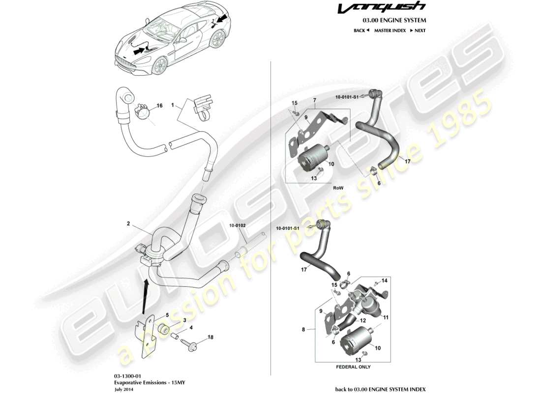 aston martin vanquish (2017) verdunstungsemissionen, 15my teilediagramm
