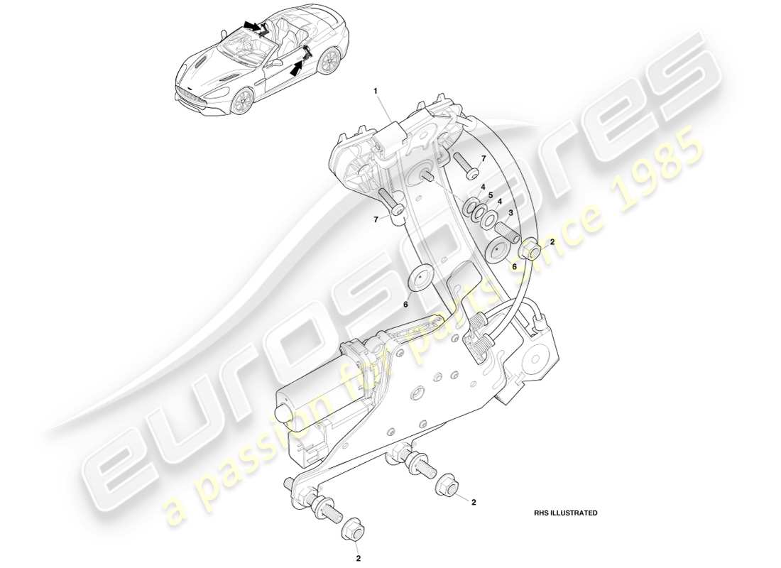 aston martin vanquish (2013) fensterheber für hinteres seitenfenster, volante-ersatzteildiagramm