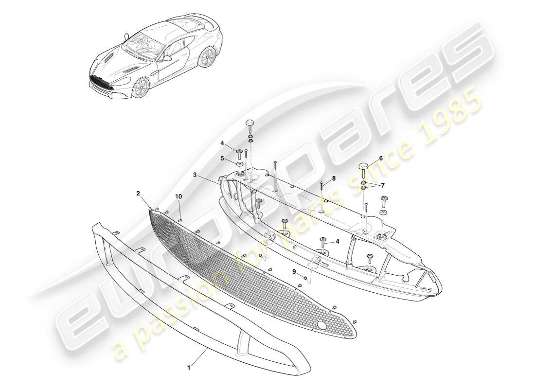 aston martin vanquish (2013) kühlergrill, s-teilediagramm