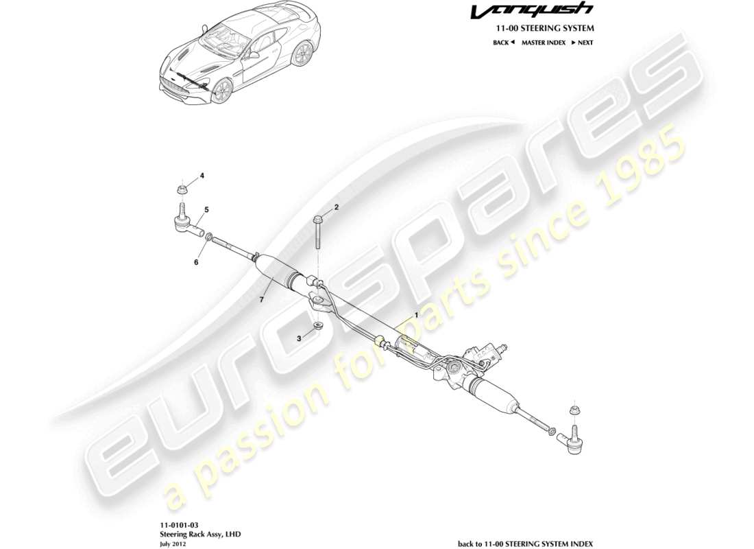 aston martin vanquish (2016) lenkgetriebe, lhd-ersatzteildiagramm