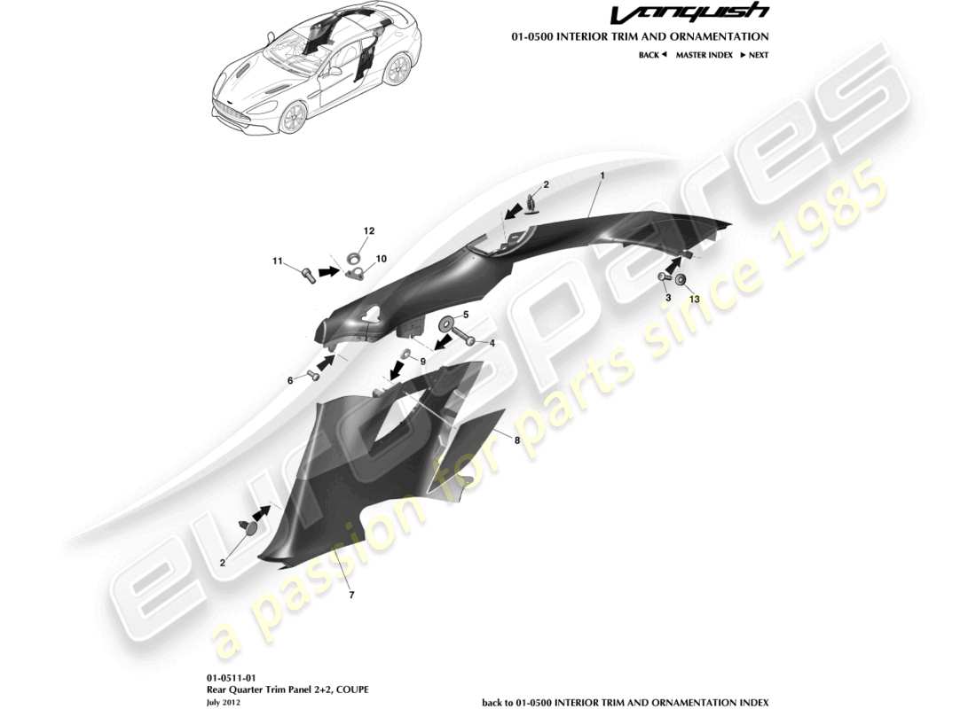 aston martin vanquish (2017) hintere seitenverkleidung, 2+2 coupé-teilediagramm