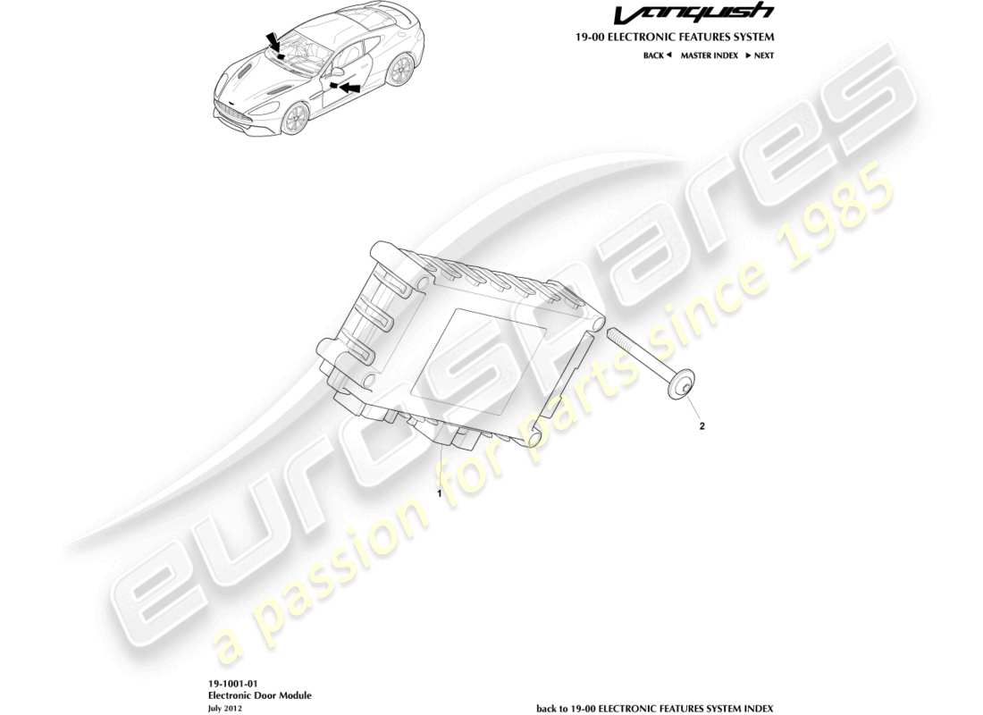 aston martin vanquish (2016) teilediagramm des elektronischen türmoduls